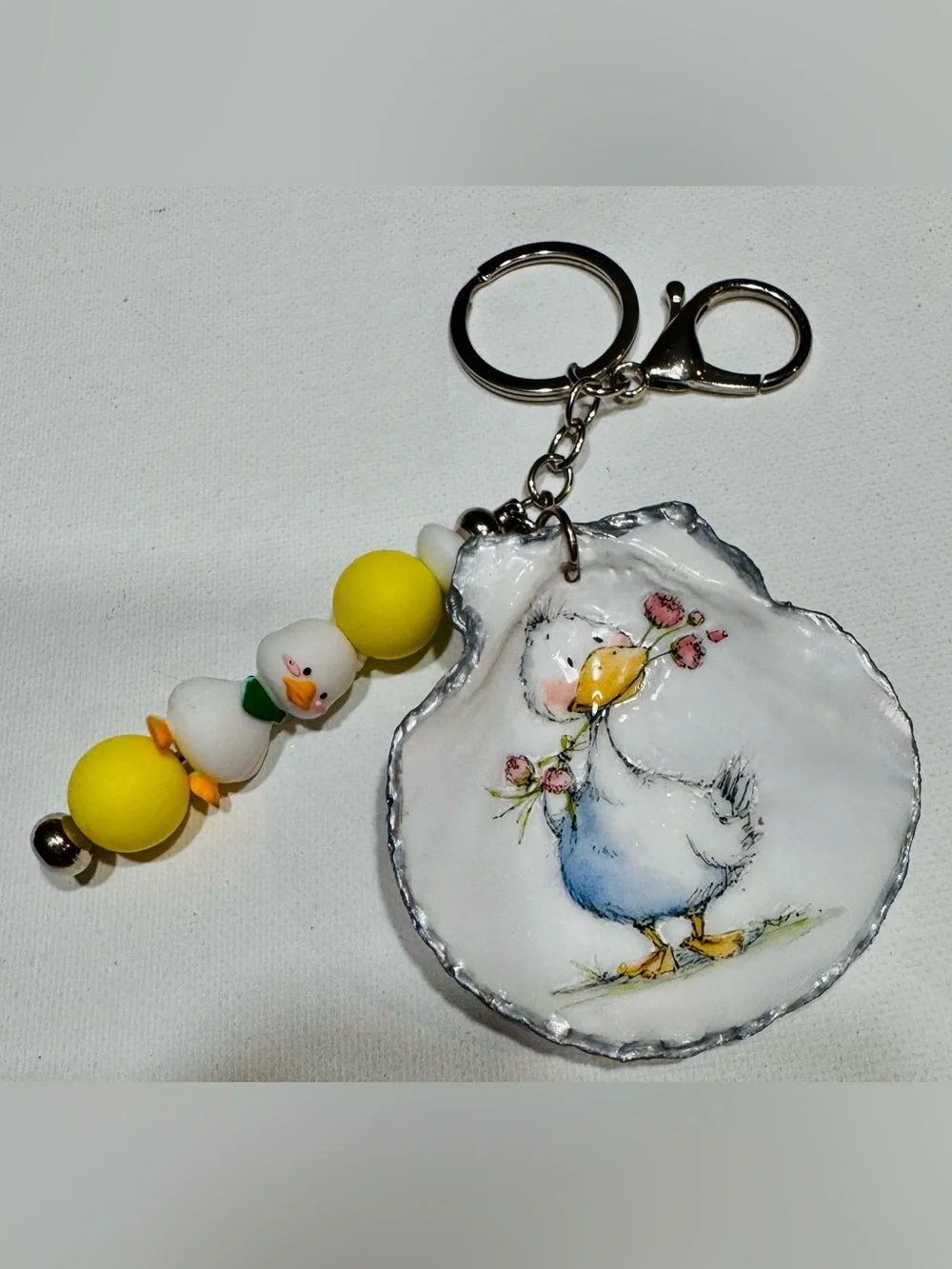 Duckling Keychain Charm - White & Yellow Cute Bird Accessory